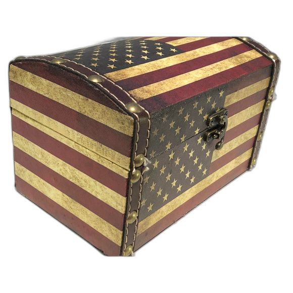 American Flag Rustic Wooden Chest Latch Storage Box - Picture 5 of 9